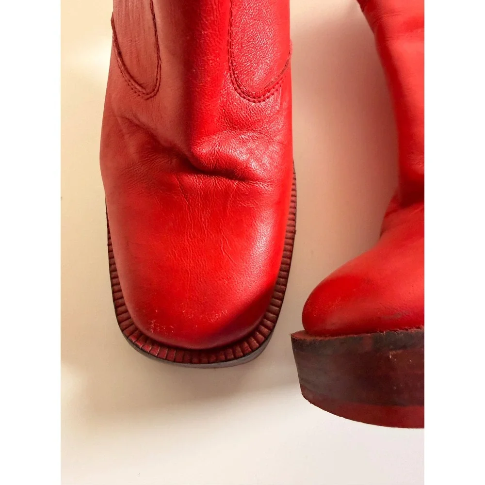 Nasty Gal Platform Ankle Boots Womens 5 Red Excellent Leather Square Toe Block‎